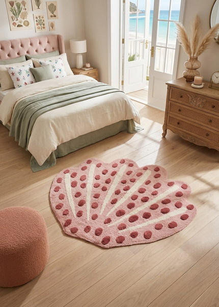 Soft Pink Shell Rug: Hand-Tufted Wool Playmat by TheGiftsConnect
