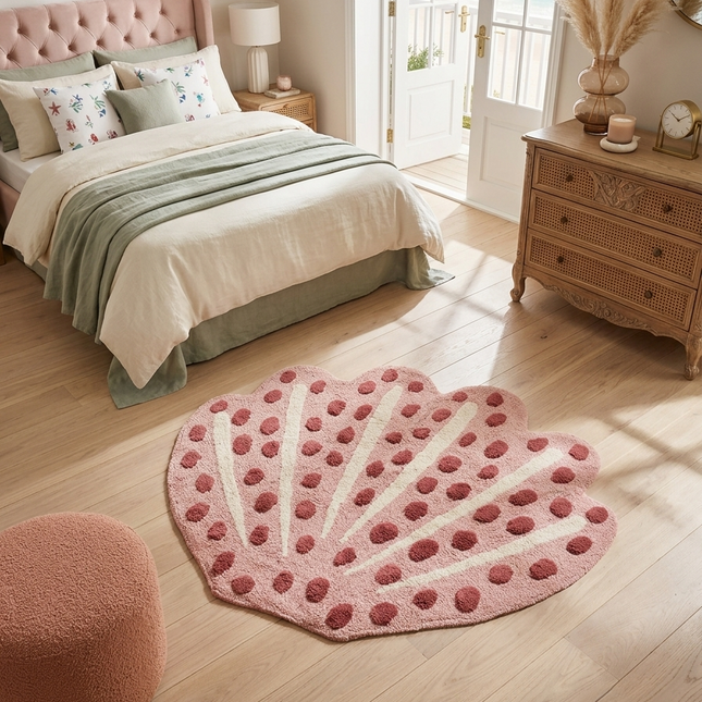 Soft Pink Shell Rug: Hand-Tufted Wool Playmat by TheGiftsConnect