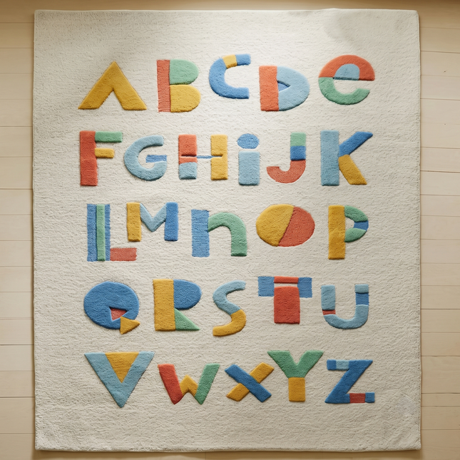 Hand-Tufted Wool ABC Rug: Educational Kids Playmat