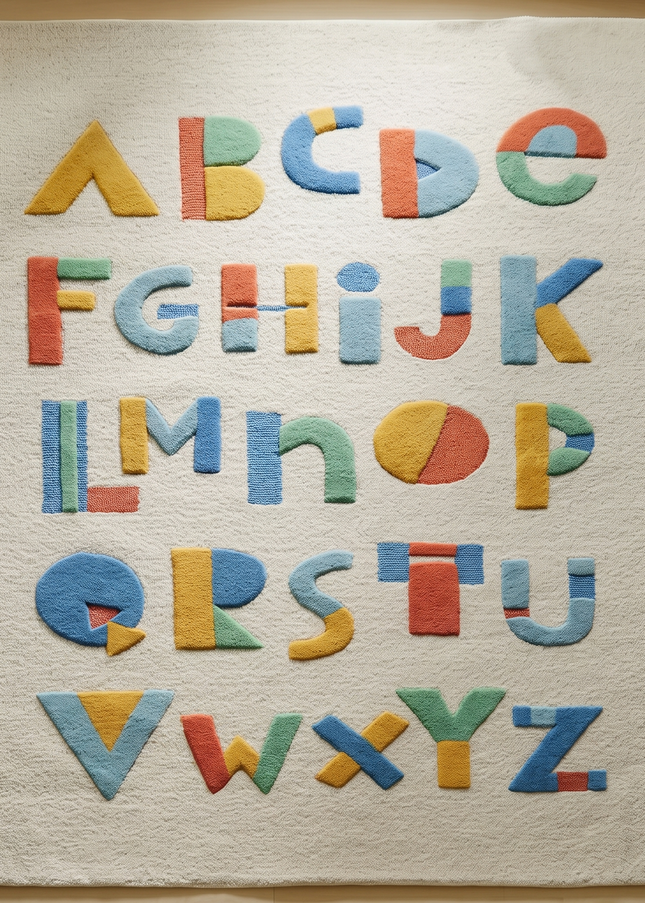 Hand-Tufted Wool ABC Rug: Educational Kids Playmat