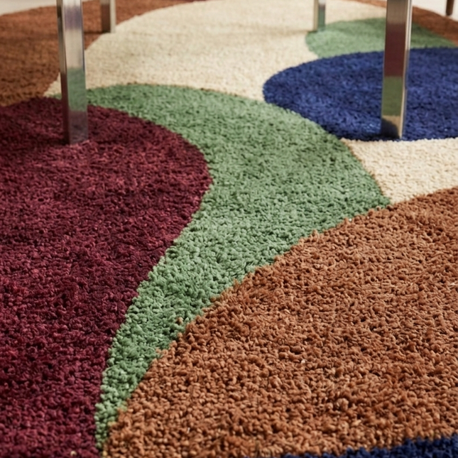 Designer Abstract Hand Tufted Multicolor Wool Rug, Contemporary Arch Shape Statement Carpet