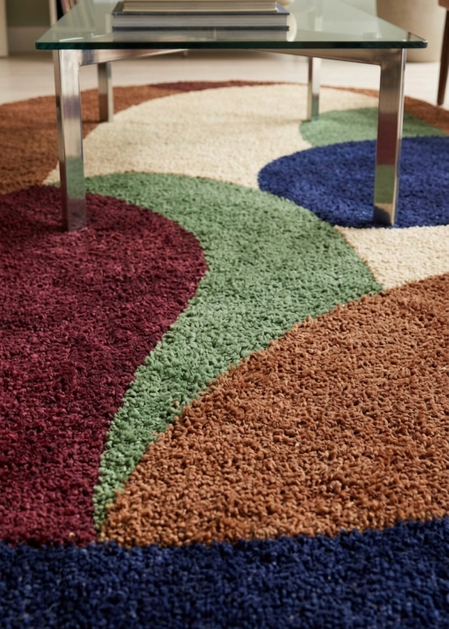 Designer Abstract Hand Tufted Multicolor Wool Rug, Contemporary Arch Shape Statement Carpet