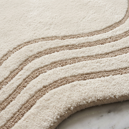 Hand Tufted Wool Rug: Cream Wave Edge, Modern Minimalist Decor