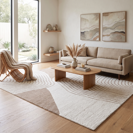Hand Tufted Wool Rug: Beige Abstract Topographic Design