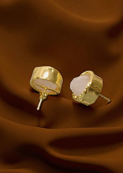 Golden Aura Raw Rose Quartz Stud Earrings