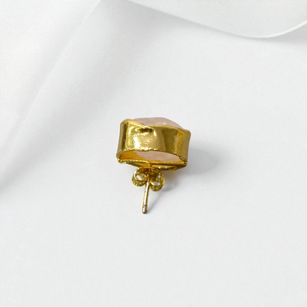 Golden Aura Raw Rose Quartz Stud Earrings