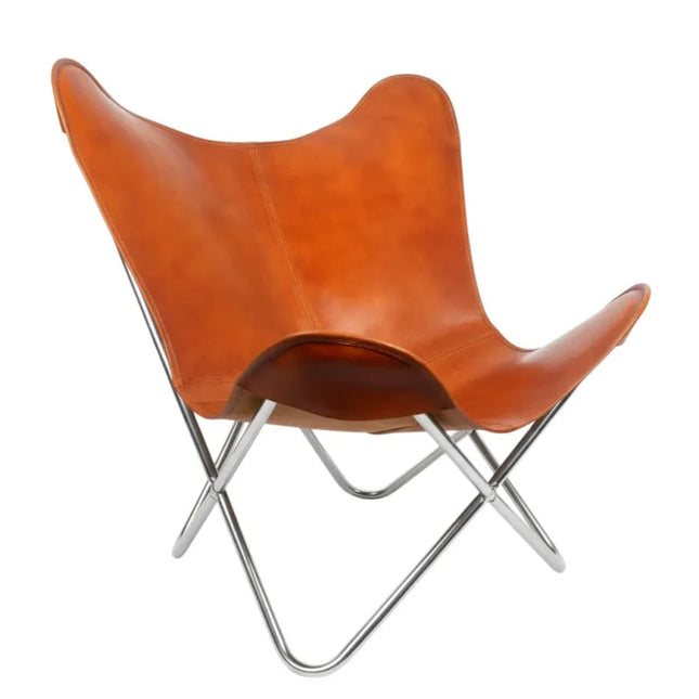 Handmade Tan Brown Butterfly Chair Classic Leather Recliner for Cozy Living Spaces