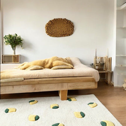 Hand Tufted Wool Lemon Rug: Yellow & Green Nursery Decor
