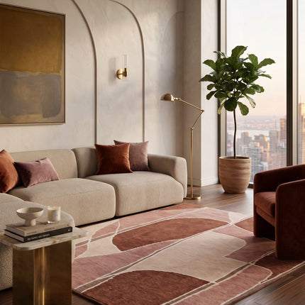 Hand Knotted Warm Earthy Tone Abstract Wool Rug for Living Room Decor