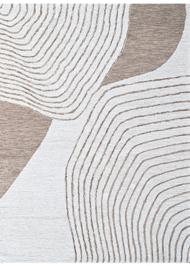 Beige & Brown Wool Rug – Modern Topographic Hand Tufted Carpet