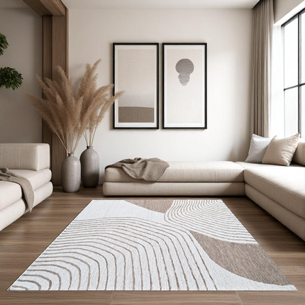 Beige & Brown Wool Rug – Modern Topographic Hand Tufted Carpet