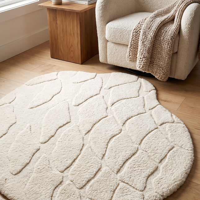 Hand Tufted Wool Rug: Irregular Organic Modern Design, Earthy Tones