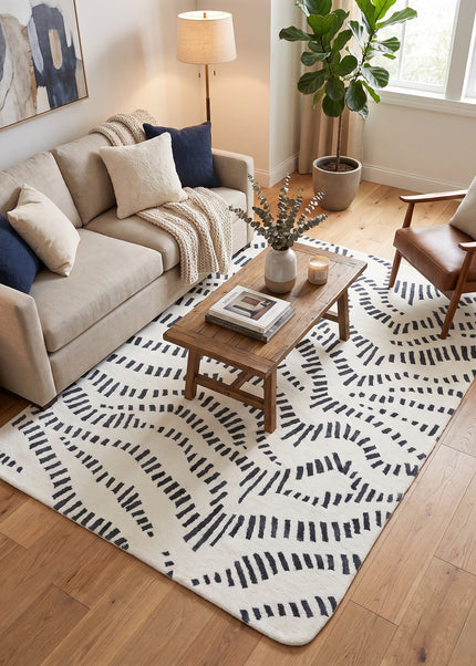 Hand Tufted Zebra Wool Rug: Black & White Modern Decor, 9x12
