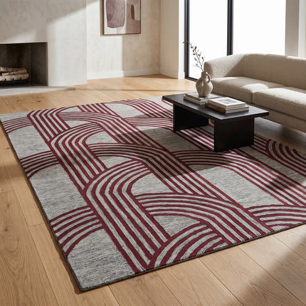 Mocha Geometric Arch Pattern Hand Tufted Wool Rug for Living Room Decor