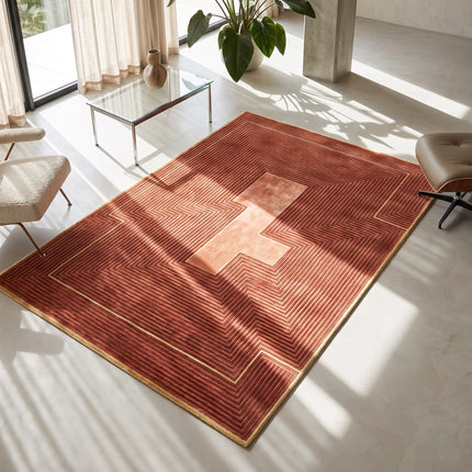 Hand Tufted Geometric Wool Rug 8x10: Rust Modern Area Rug