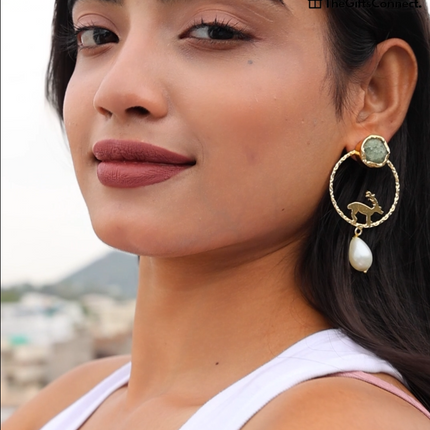 Antler Aura – Green Malachite Brass Deer Earrings