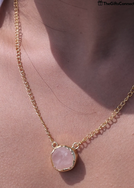 Rose Quartz Charm Necklace – Minimal Gold Chain with Raw Blush Stone