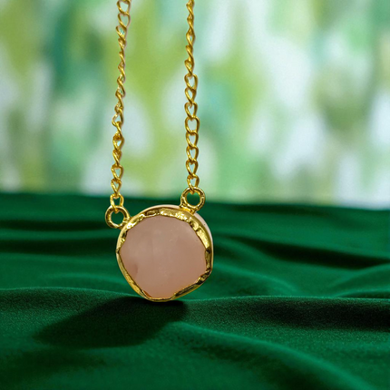 Rose Quartz Charm Necklace – Minimal Gold Chain with Raw Blush Stone