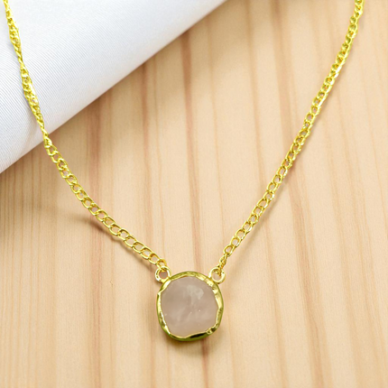 Rose Quartz Charm Necklace – Minimal Gold Chain with Raw Blush Stone