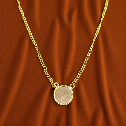 Rose Quartz Charm Necklace – Minimal Gold Chain with Raw Blush Stone