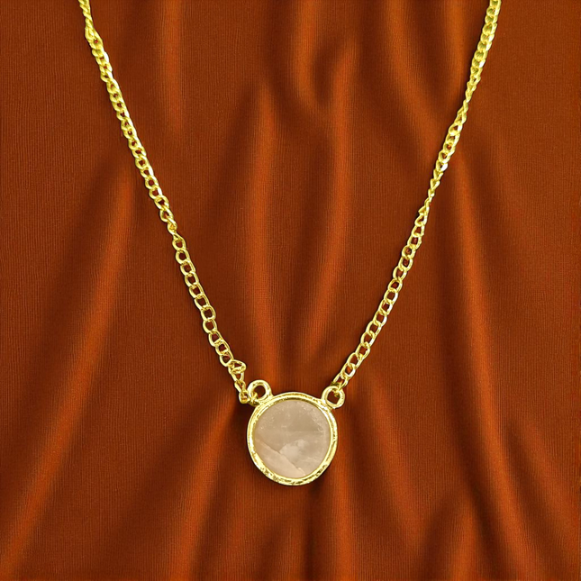 Rose Quartz Charm Necklace – Minimal Gold Chain with Raw Blush Stone