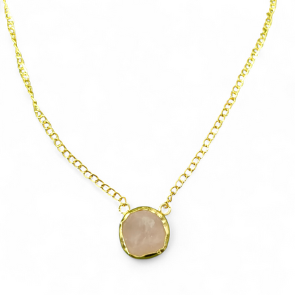 Rose Quartz Charm Necklace – Minimal Gold Chain with Raw Blush Stone