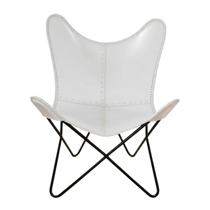 Minimalist White Butterfly Chair Handmade Leather Lounge Seat