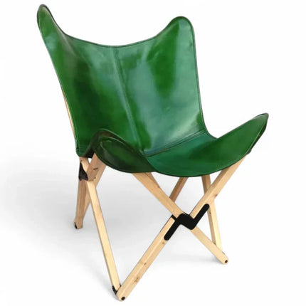 Handmade Green Leather Butterfly Chair