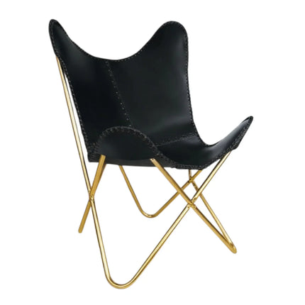Black Handmade Butterfly Leather Chair Rustic Luxe Seating Recliner