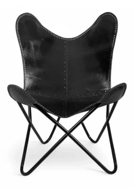 Black Handmade Butterfly Leather Chair Rustic Luxe Seating Recliner