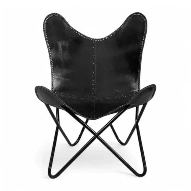 Black Handmade Butterfly Leather Chair Rustic Luxe Seating Recliner