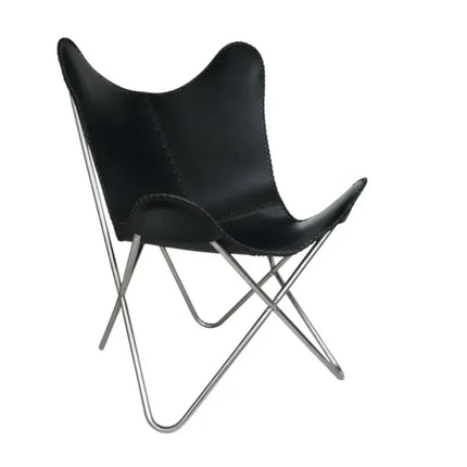 Black Handmade Butterfly Leather Chair Rustic Luxe Seating Recliner