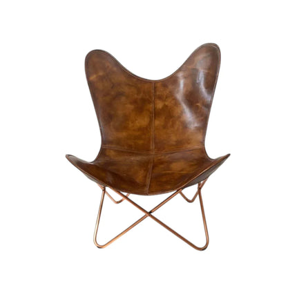 Brown Leather Handmade Butterfly Chair