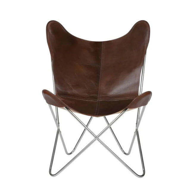 Brown Leather Handmade Butterfly Chair