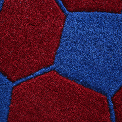 Red & Blue Soccer Ball Round Hand Tufted Wool Rug : Kids Room Play Carpet