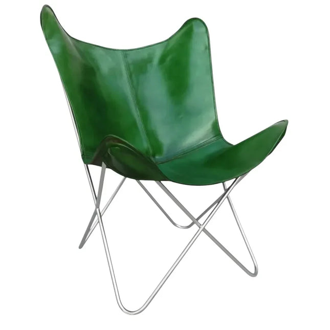 Handmade Green Leather Butterfly Chair