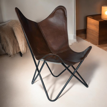Handmade Rich Brown Butterfly Recliner Leather Butterfly Chair