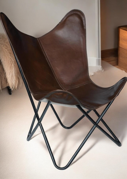 Handmade Rich Brown Butterfly Recliner Leather Butterfly Chair