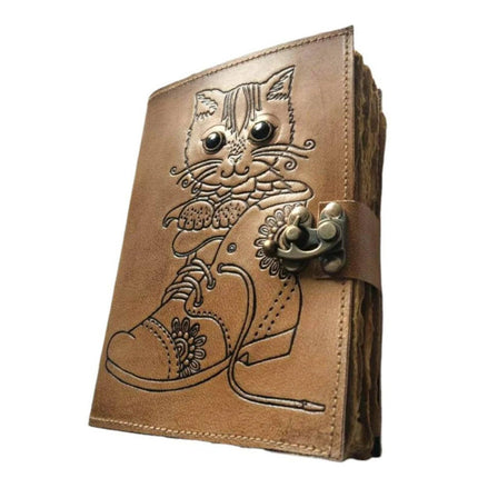 Cat In Shoes Embossed Leather Notebook