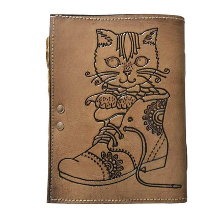 Cat In Shoes Embossed Leather Notebook