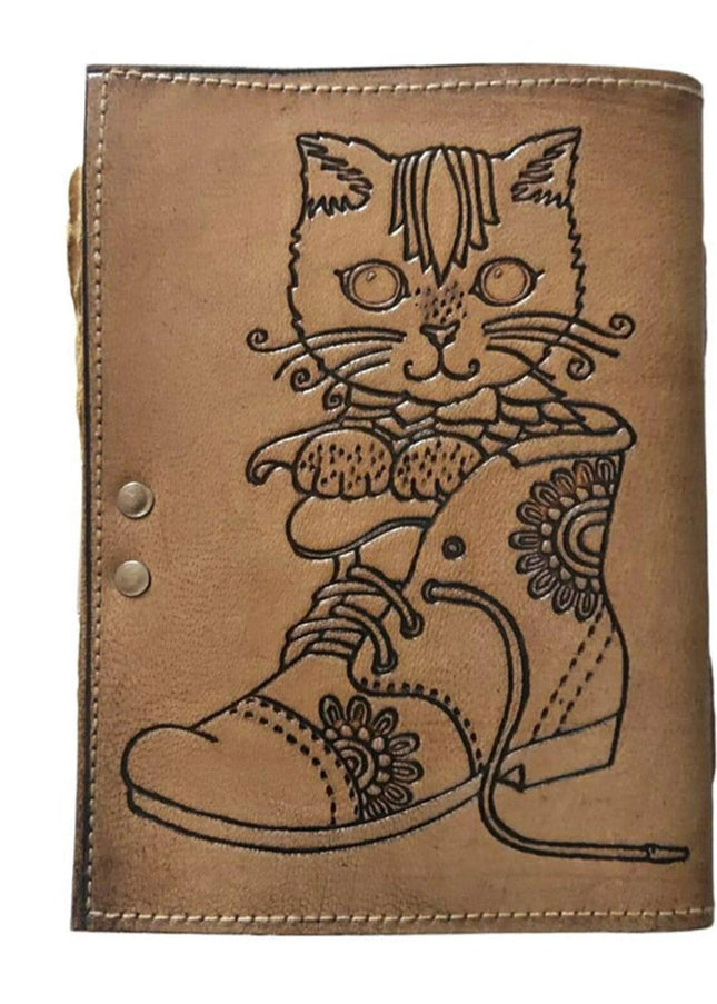 Cat In Shoes Embossed Leather Notebook