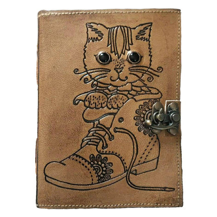 Cat In Shoes Embossed Leather Notebook