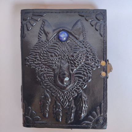 Handmade Wolf Lapis Stone Leather Journal