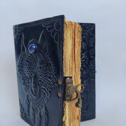 Handmade Wolf Lapis Stone Leather Journal