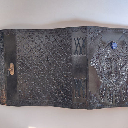 Handmade Wolf Lapis Stone Leather Journal