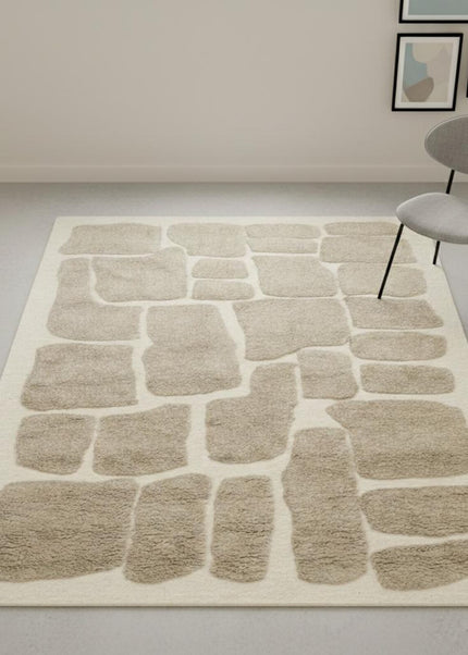 Handwoven Beige Wool Rug: 8x10 Earthy Stone Art Area Rug