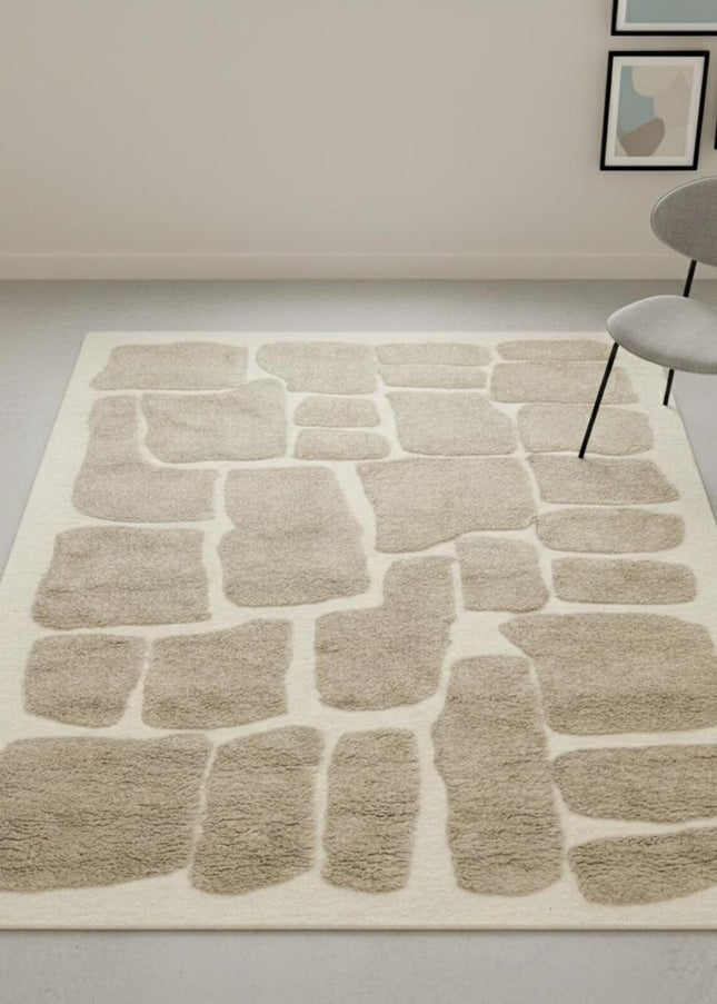 Handwoven Beige Wool Rug: 8x10 Earthy Stone Art Area Rug