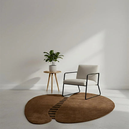 Chocolate Brown Abstract Wool Rug – Hand Tufted Irregular Shape Rug