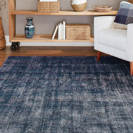 Handwoven Denim Blue Wool Rug: Minimalist Bohemian Decor