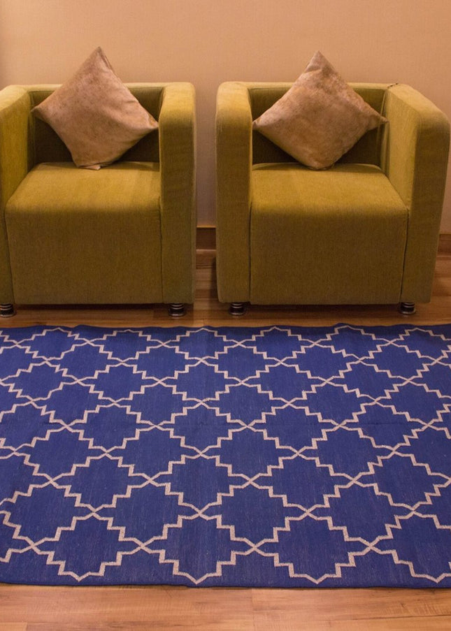 Moroccon Star Cotton Silver Blue Area Rug